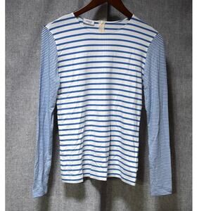 Akris Punto Blue & White Breton Stripe Long Sleeve Top Size 6